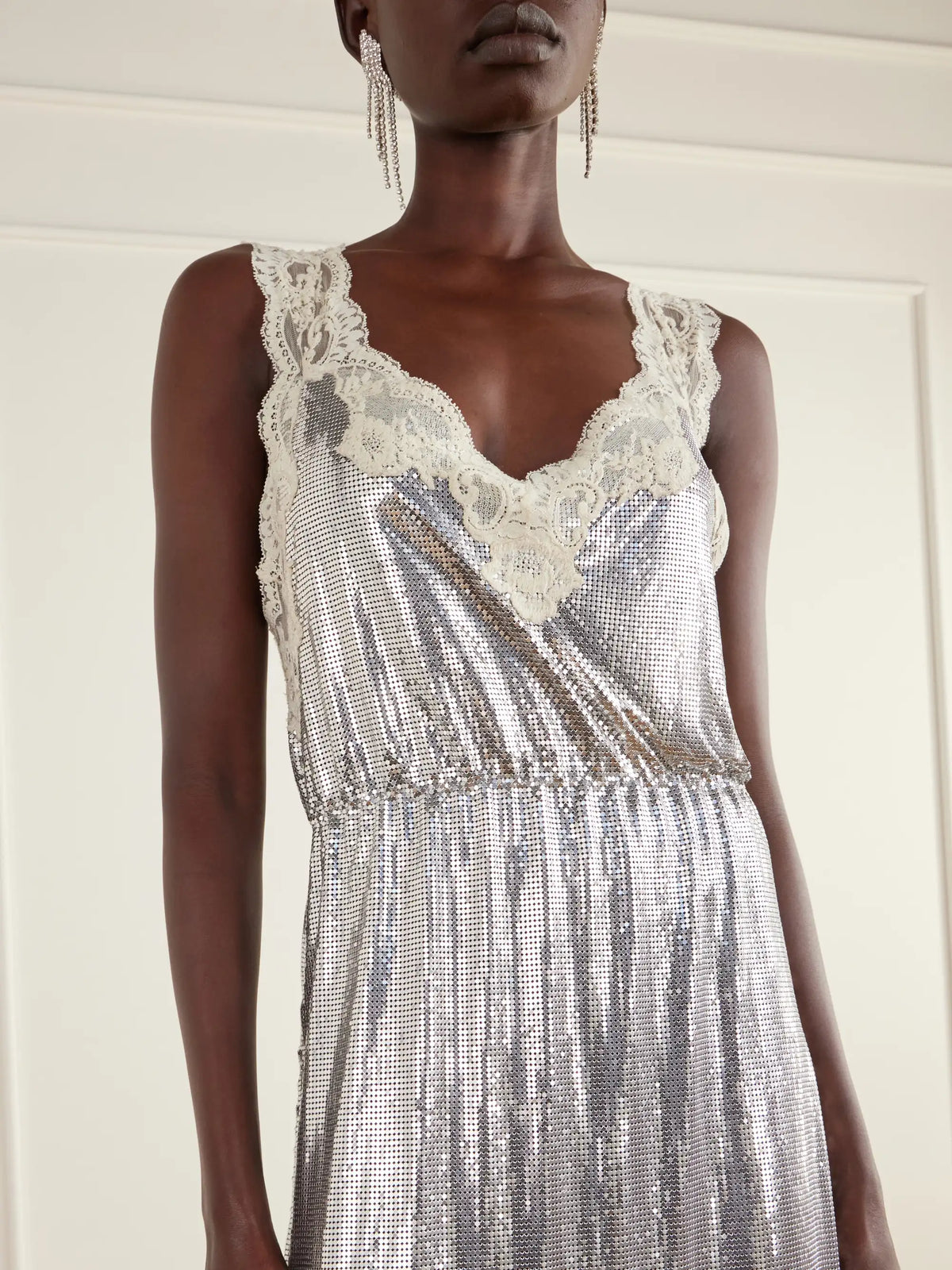 RABANNE Lace-trimmed Chainmail Midi Dress