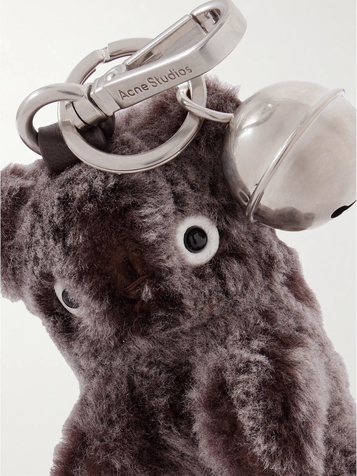 Silver-tone Leather-trimmed Shearling Keychain