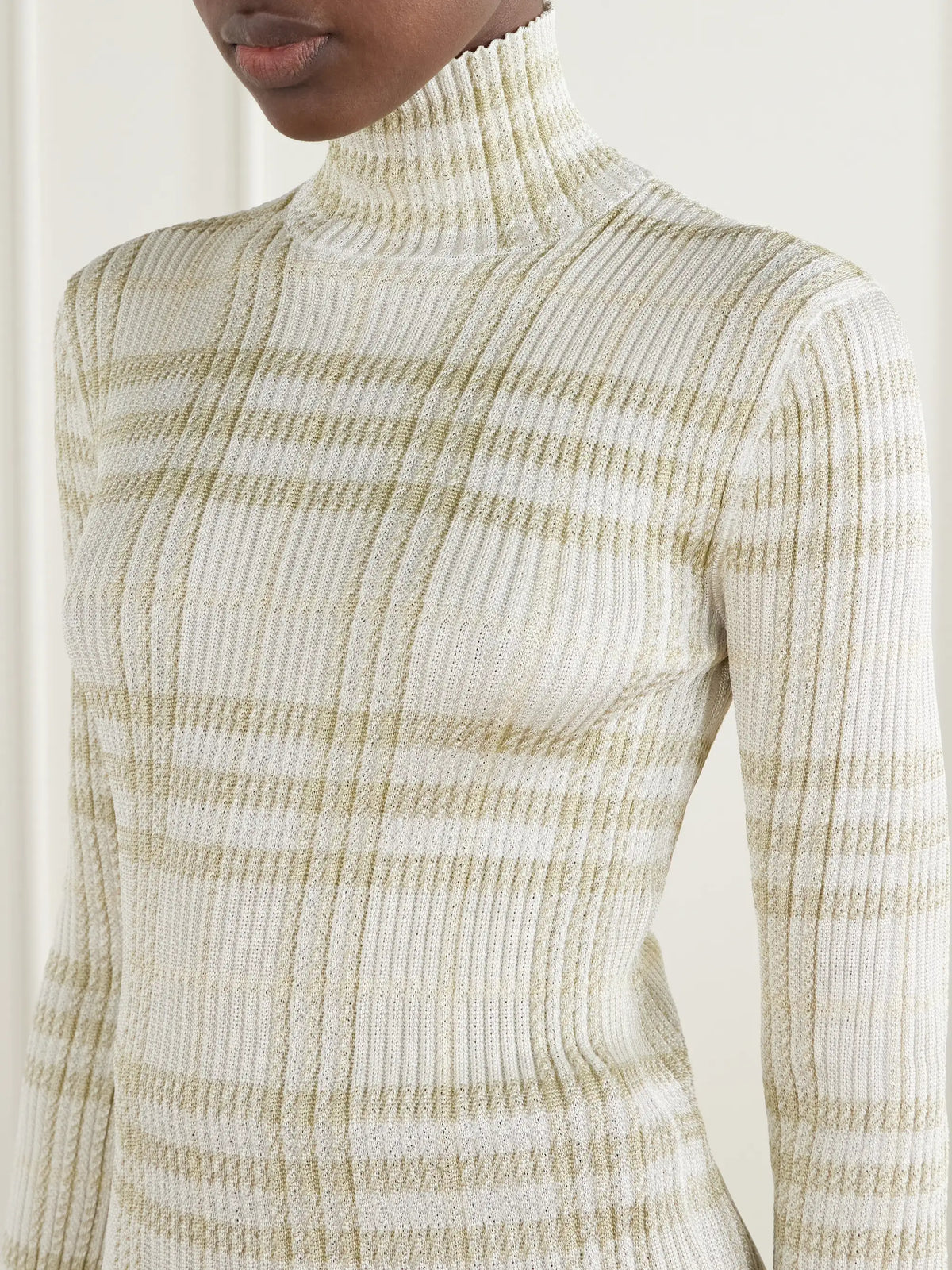 Burberry Genevia Checked Knitted Turtleneck Sweater