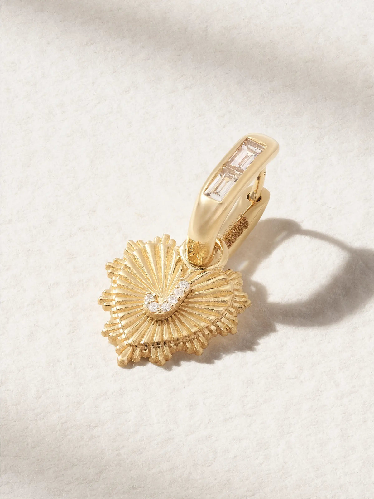 Heart Pave Initial Petite Baguette Fob 18-karat Gold Diamond Single Earring