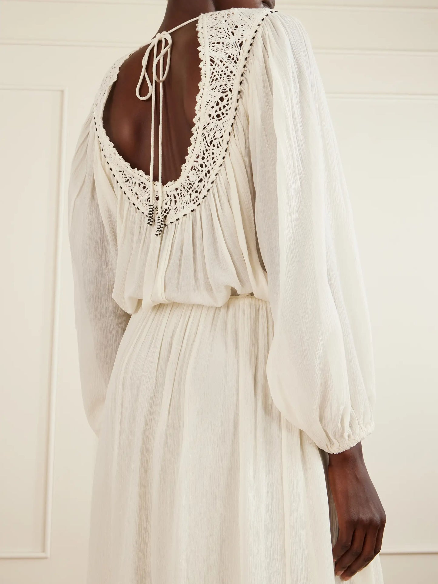 Nydia Lace-trimmed Bead-embellished Silk-chiffon Midi Dress