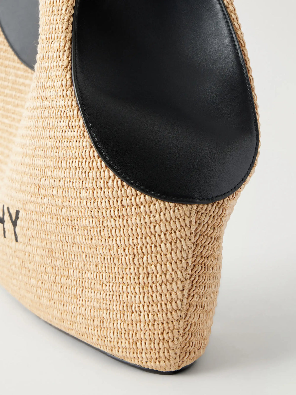 Facet Embroidered Leather-trimmed Raffia Tote