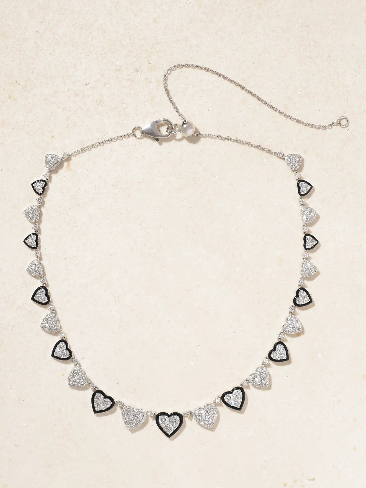 Heart 18-karat White Gold, Diamond And Enamel Choker