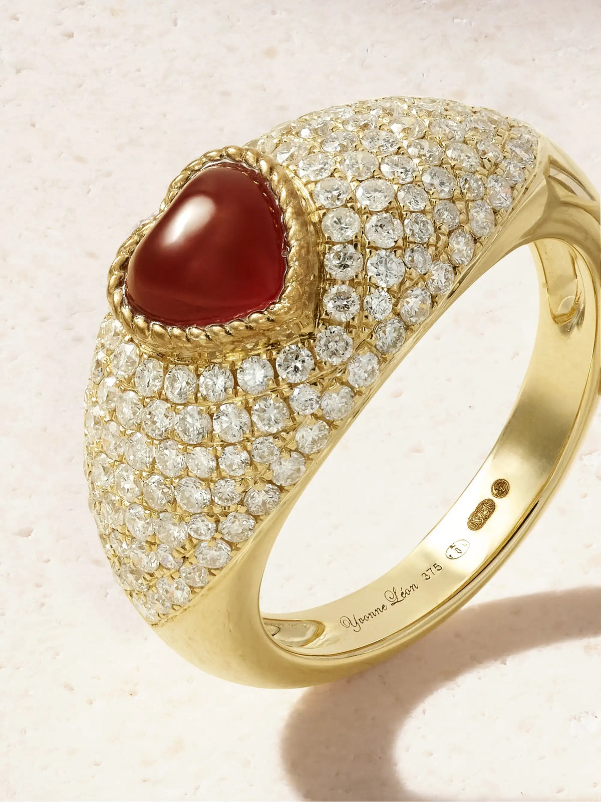 Mini Bague Dôme Coeur 9-karat Gold, Agate And Diamond Ring