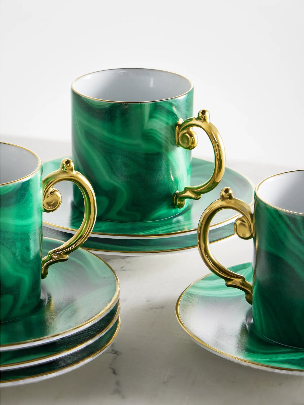 Malachite Set Of Six Porcelain Espresso Cups And Saucers