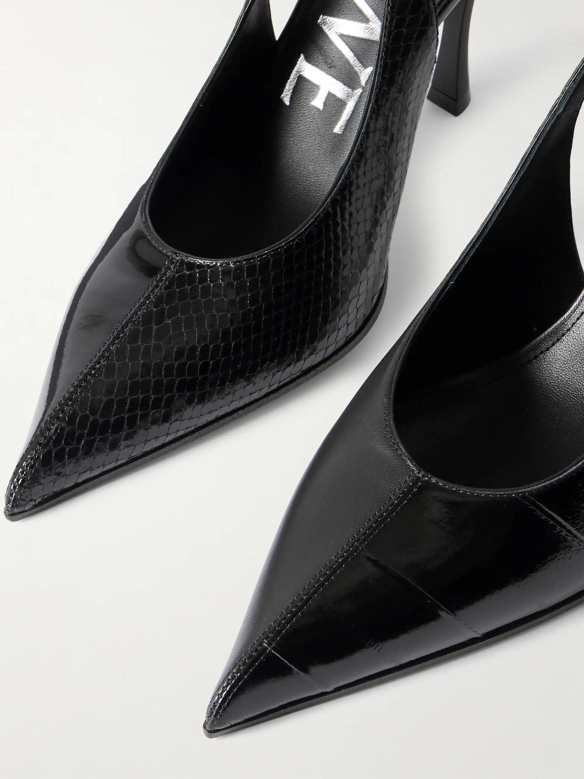 New Comic Embellished Paneled Leather Slingback Pumps
