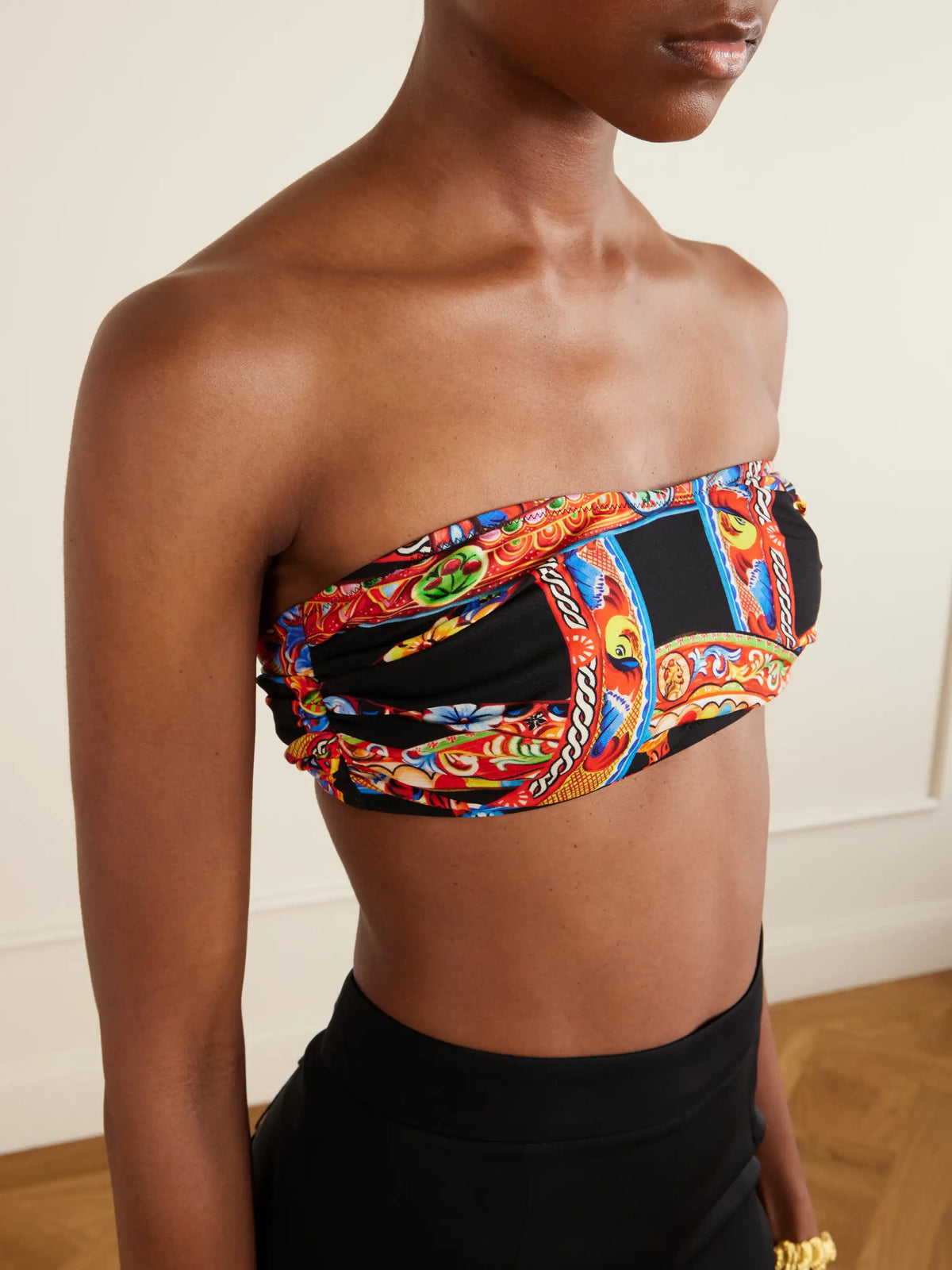 Dolce & Gabbana Carretto Printed Organza Bandeau Top
