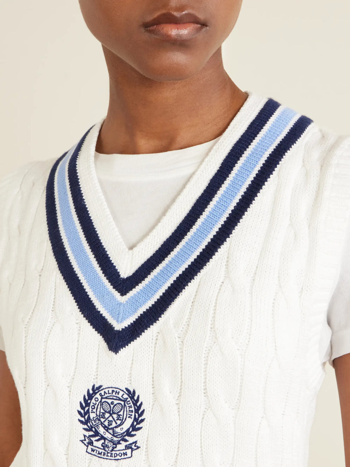 + Wimbledon Logo-embroidered Cable-knit Cotton Vest