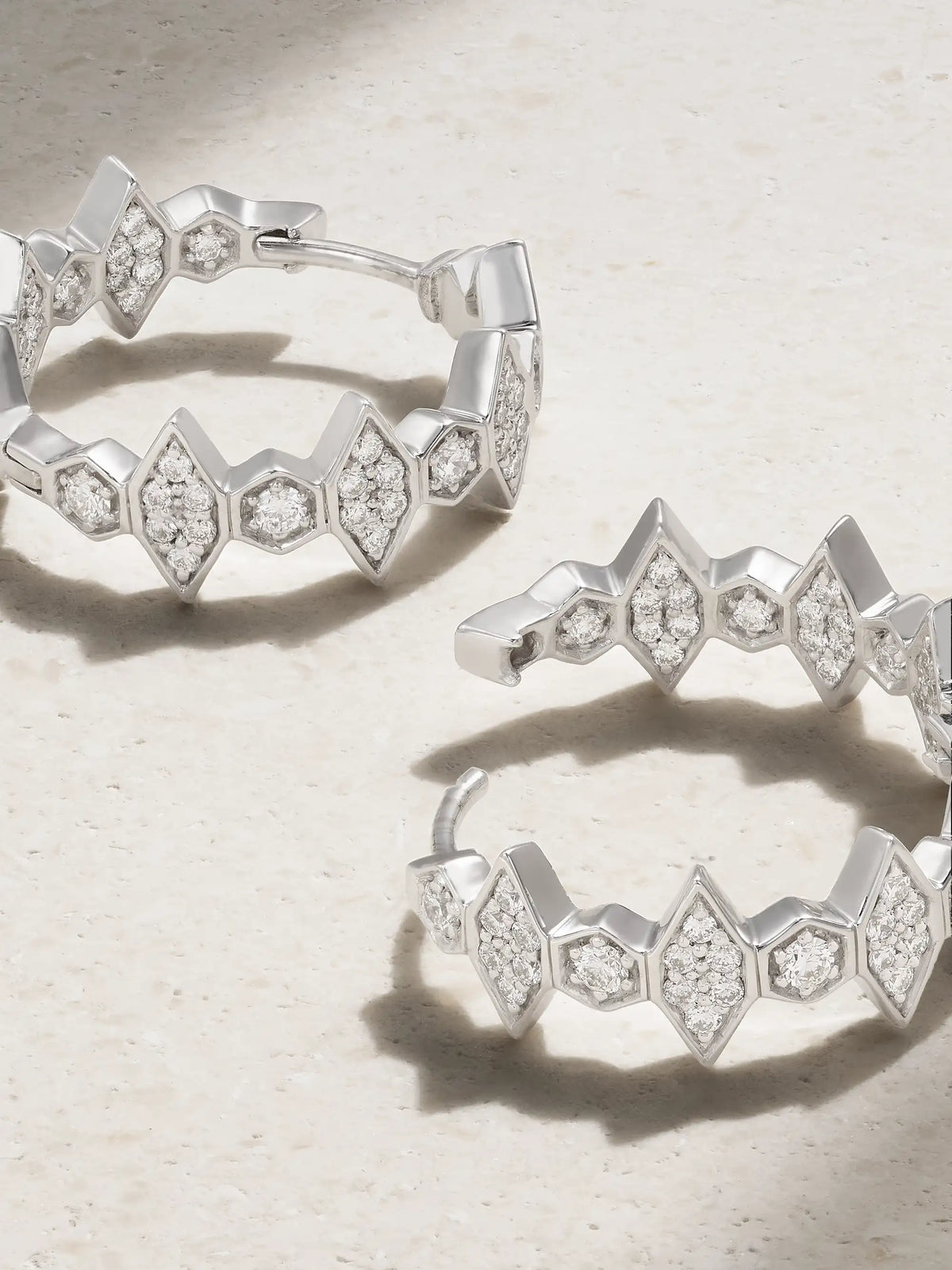 Hexagon Large 18-karat White Gold Diamond Hoop Earrings