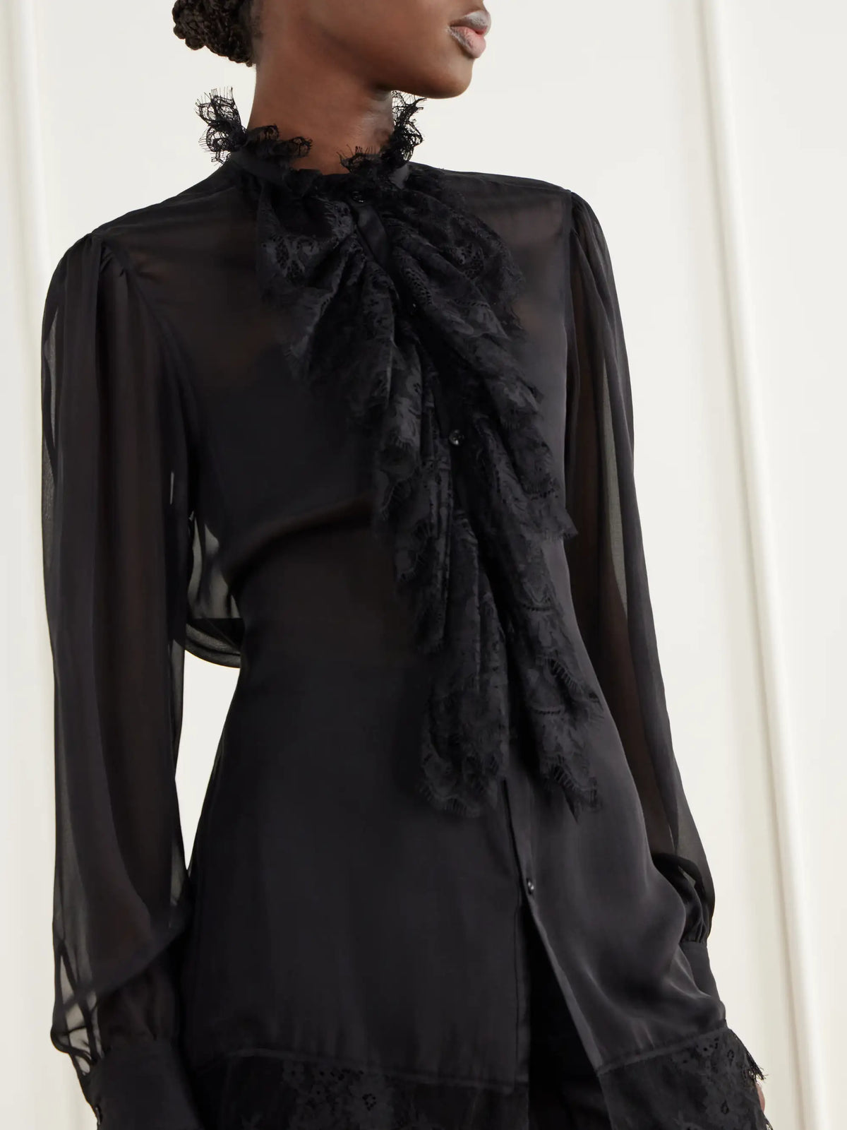 Ann Demeulemeester Barah Ruffled Lace-trimmed Silk-chiffon Blouse