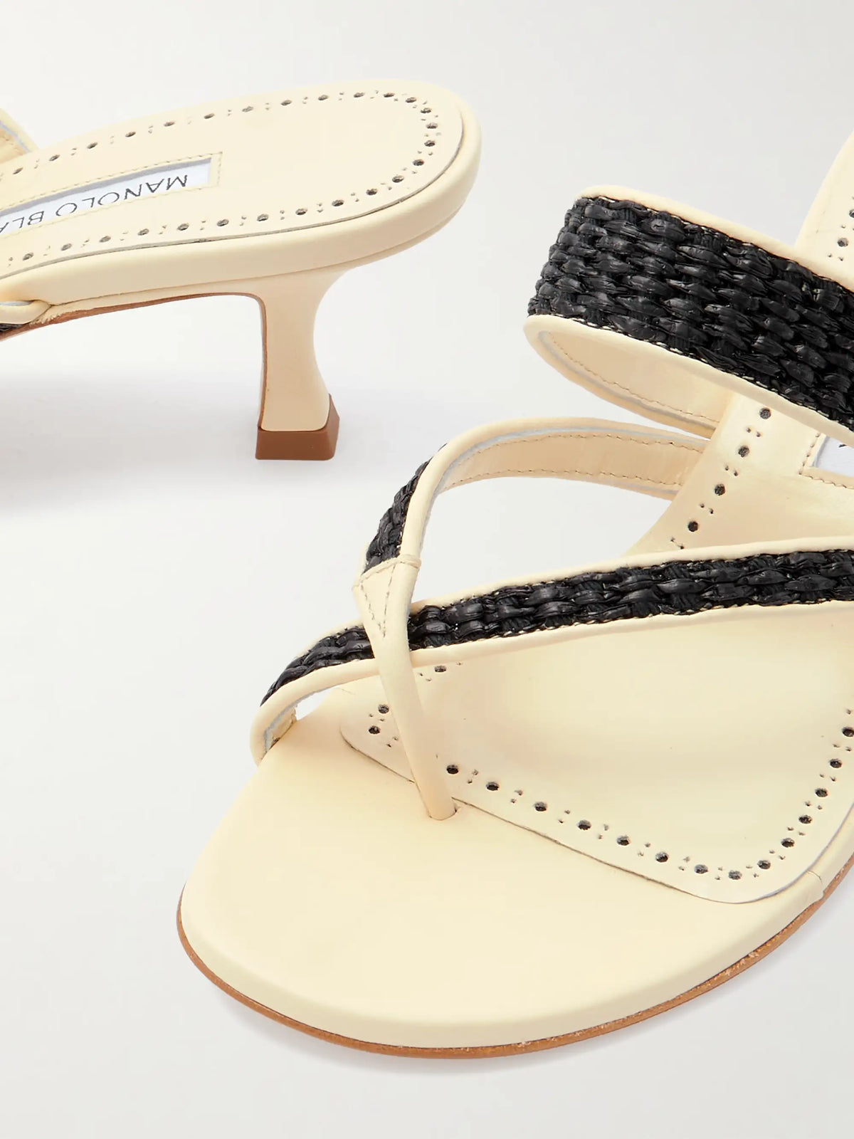 Susa 50 Raffia-trimmed Leather Mules