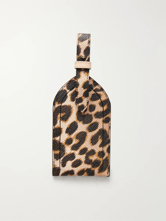 Smythson Panama Leopard-print Leather Luggage Tag