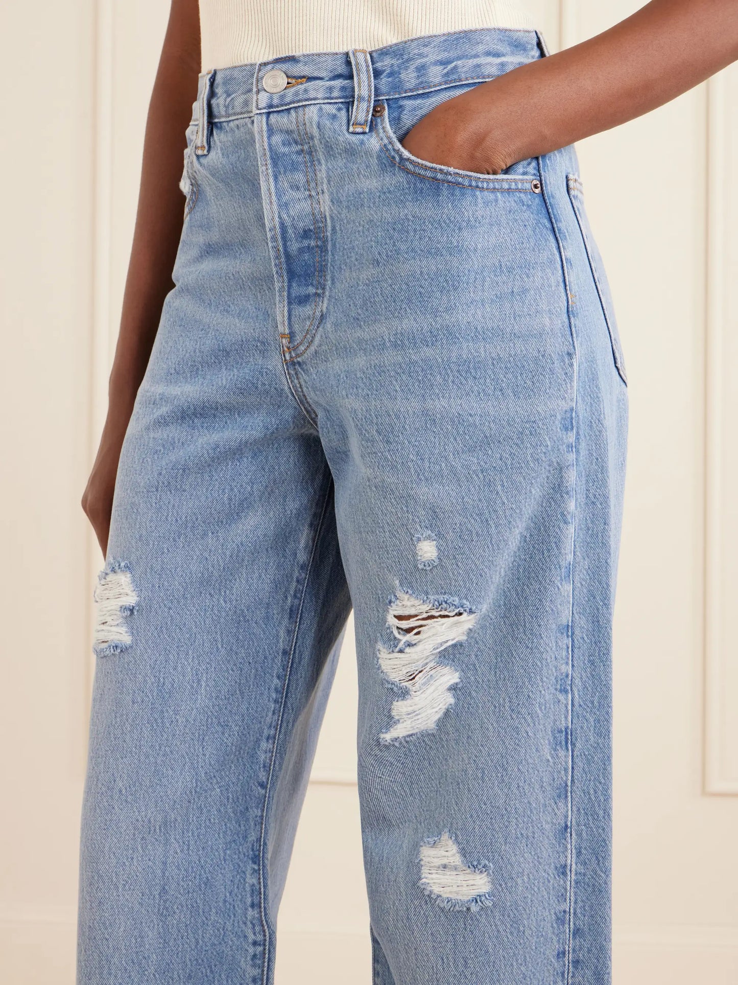Low Slung Relaxed Wide Distressed Low-rise Wide-leg Jeans