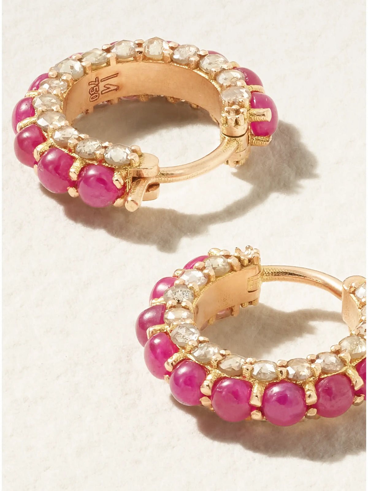 Streamflow 18-karat Rose Gold, Ruby And Diamond Hoop Earrings
