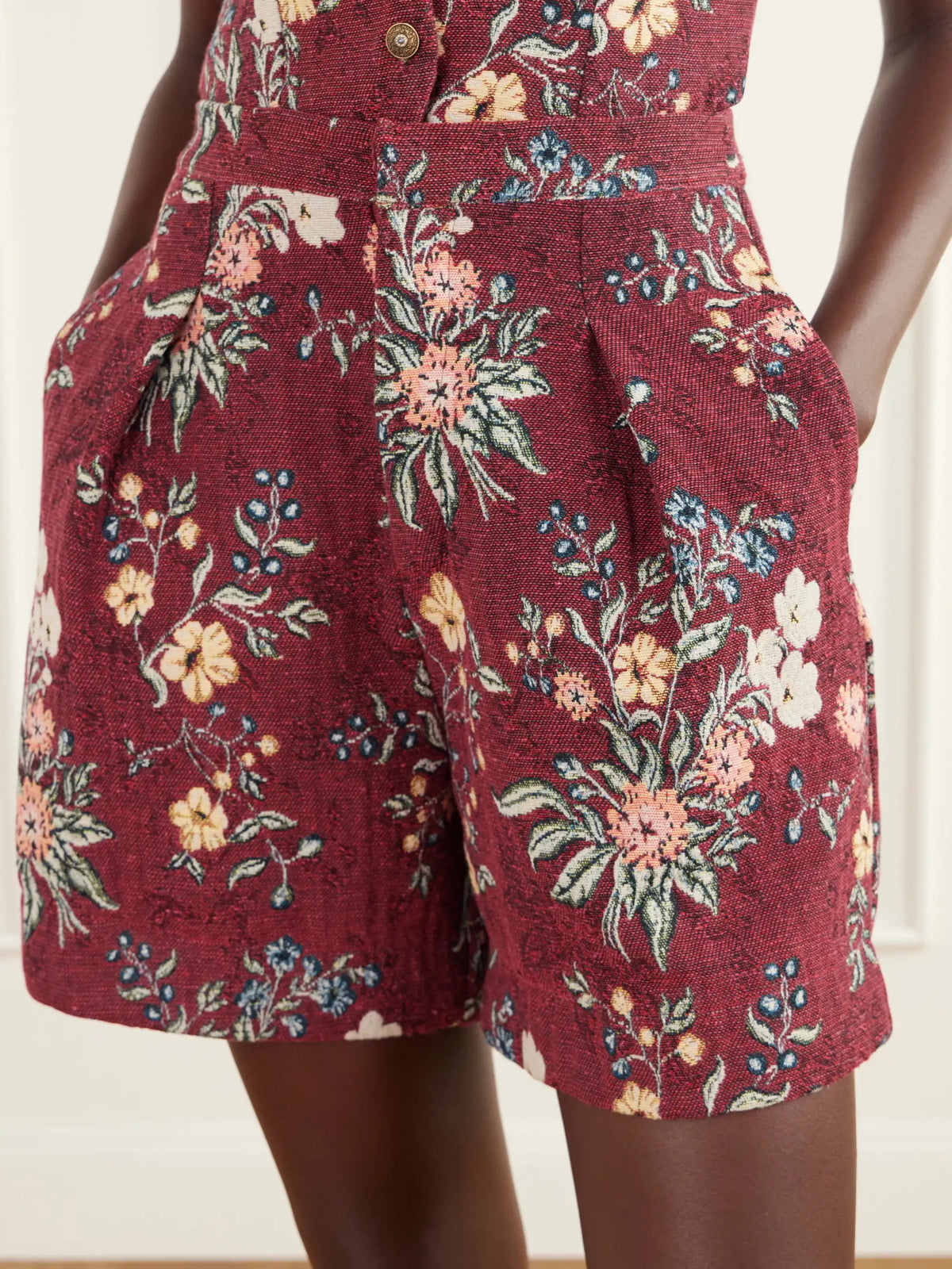Agua by Agua Bendita Nostalgia Pleated Floral-jacquard Cotton-blend Shorts