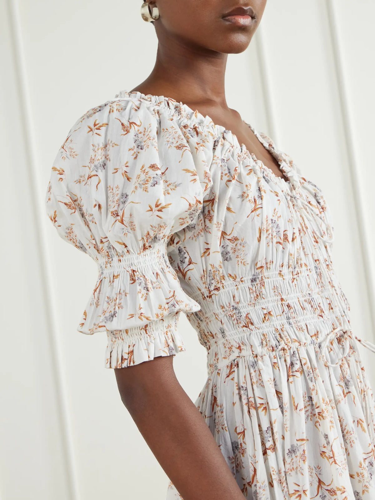DÔEN Ischia Floral-print Gathered Organic Cotton-voile Midi Dress