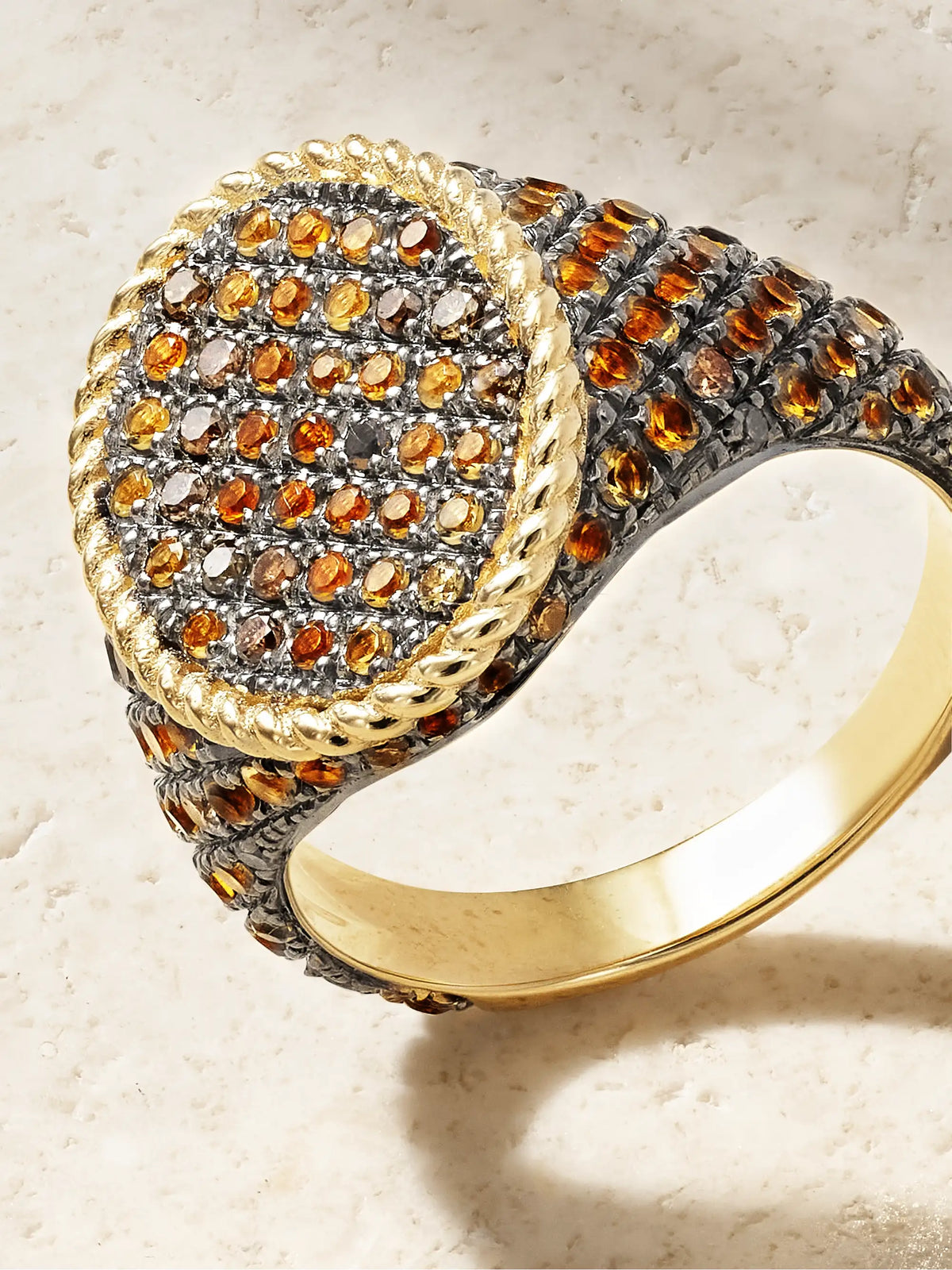 Chevalière Ovale 9-karat Gold, Diamond And Citrine Signet Ring
