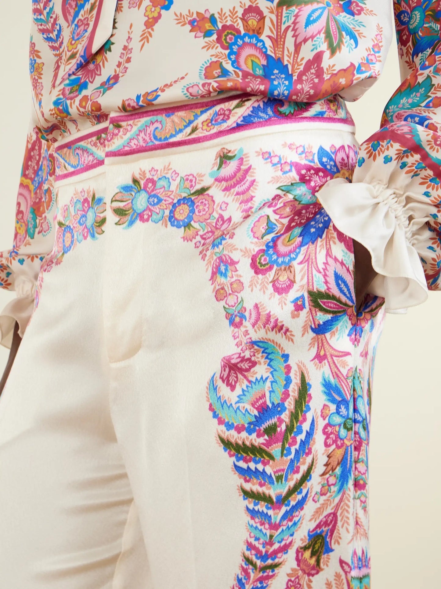 Floral-print Crepe Wide-leg Pants