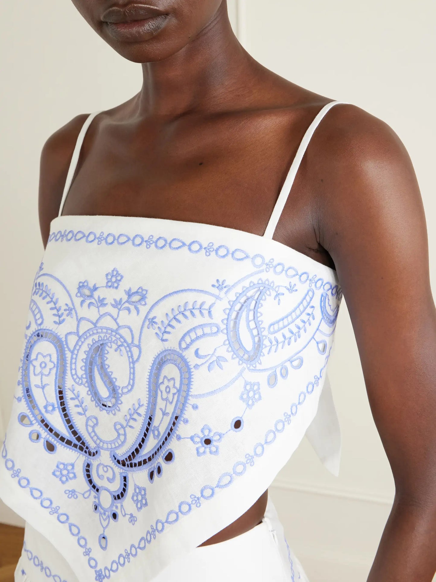 Asymmetric Embroidered Linen And Cotton-blend Top