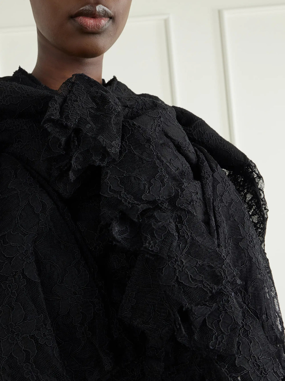 Comme des Garçons Ruffled Lace And Silk-blend Georgette Top