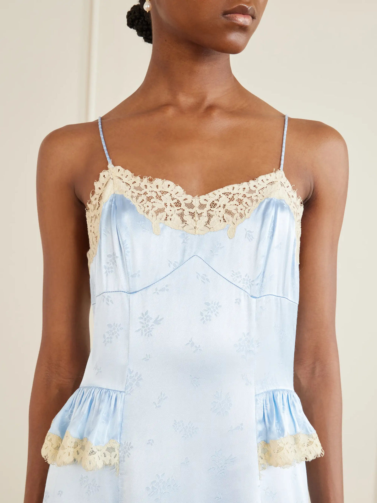 DÔEN Lise Lace-trimmed Floral-jacquard Satin Midi Dress