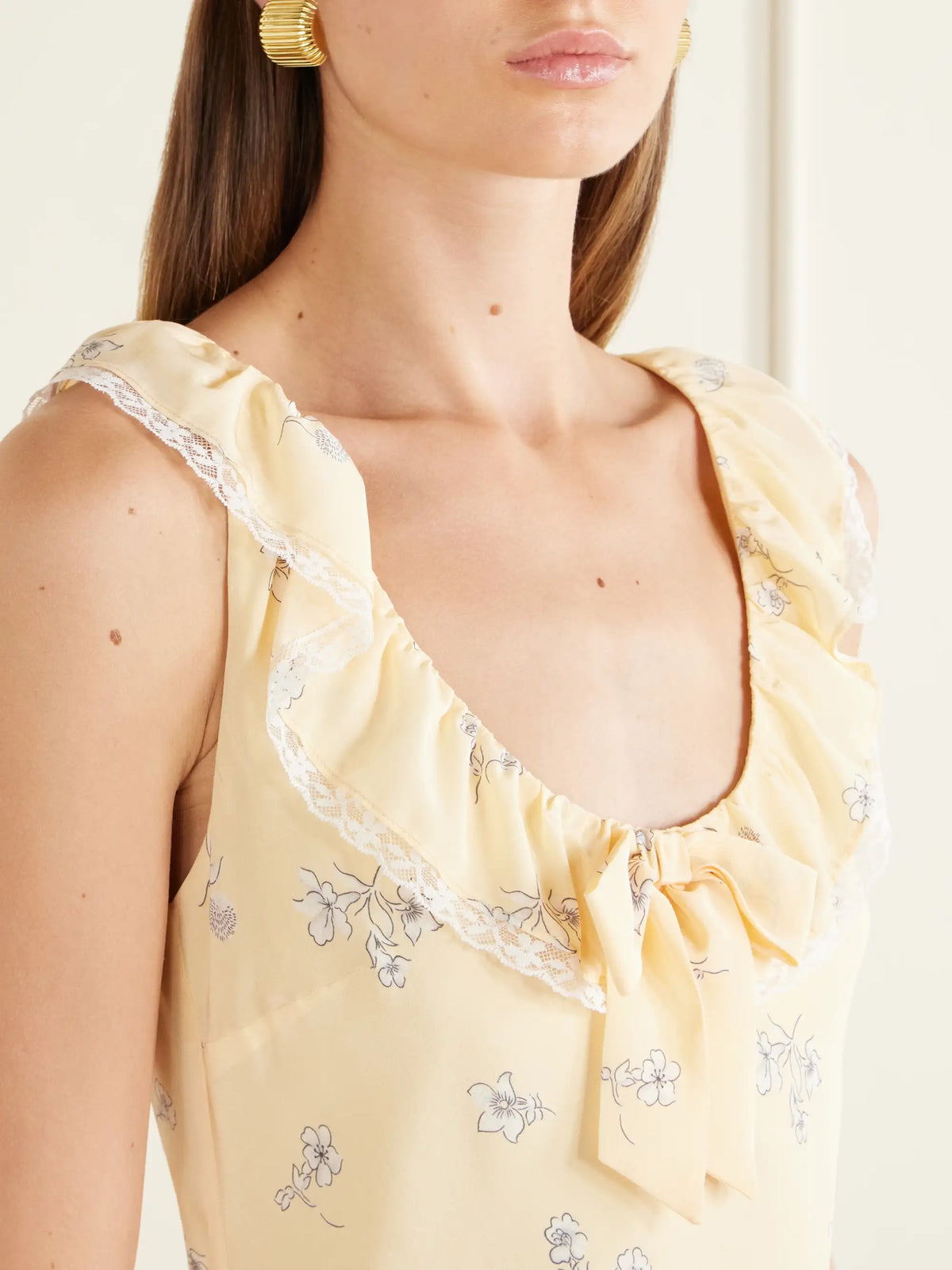 Floral-print Lace-trimmed Silk-satin Midi Dress
