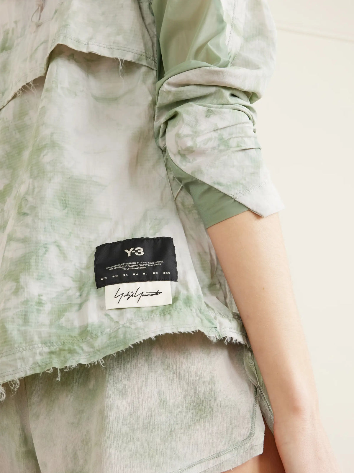 + Y-3 Printed Frayed Lightweight Hooded Jacket
