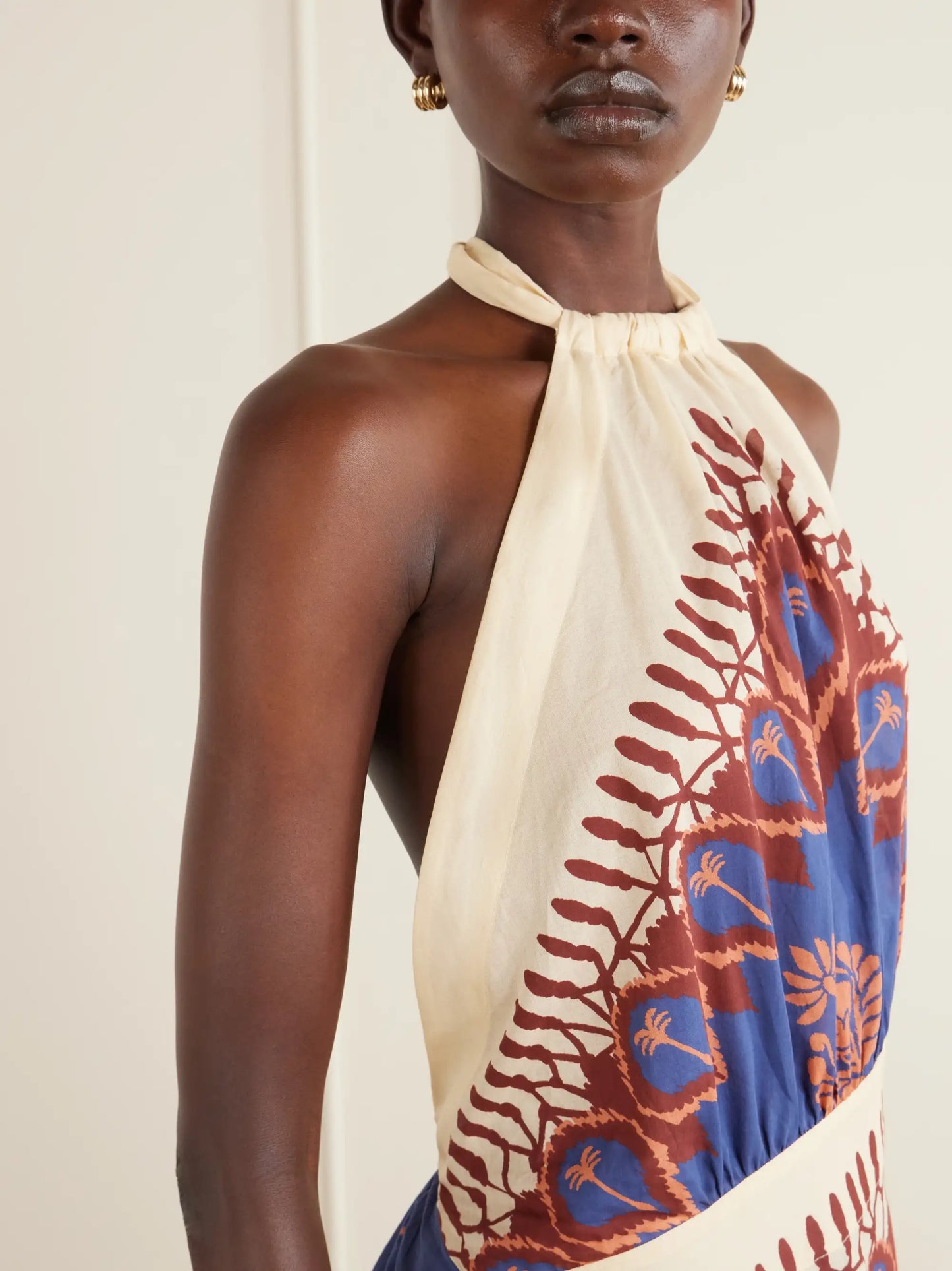 Open-back Printed Cotton-voile Mini Dress