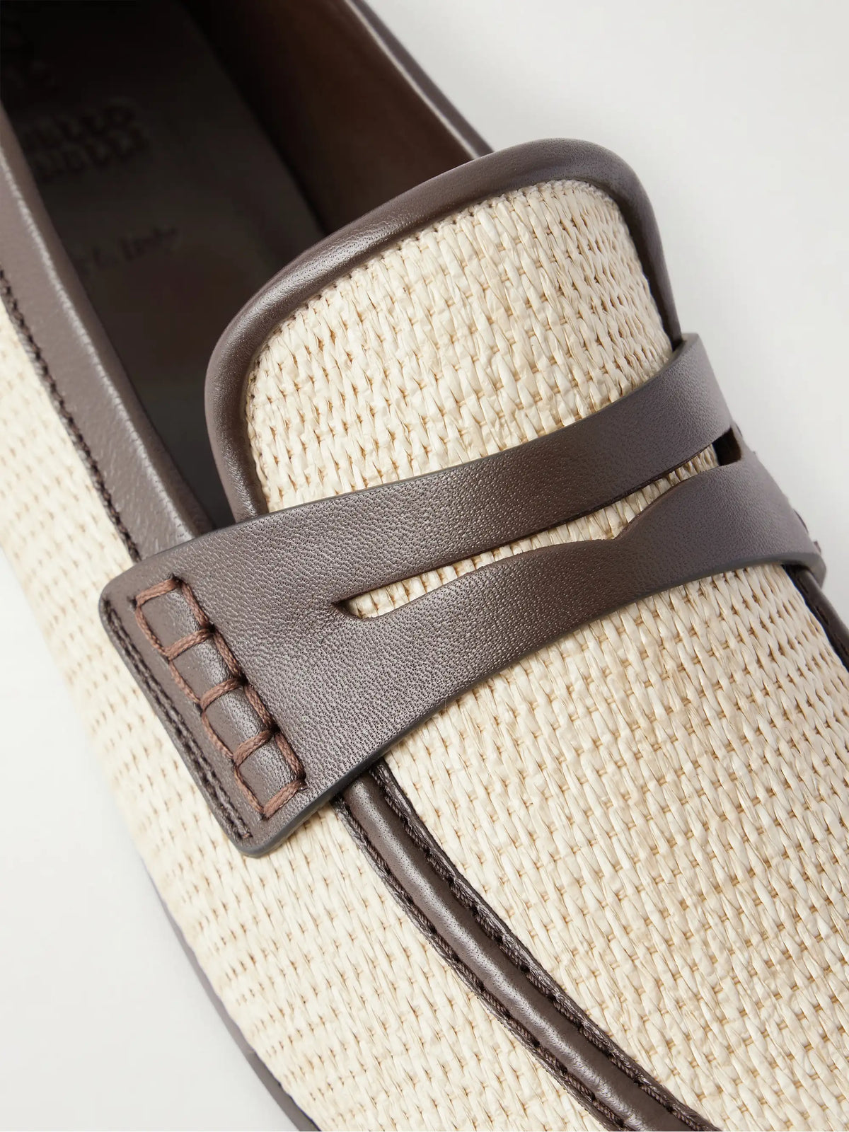 Leather-trimmed Raffia Penny Loafers