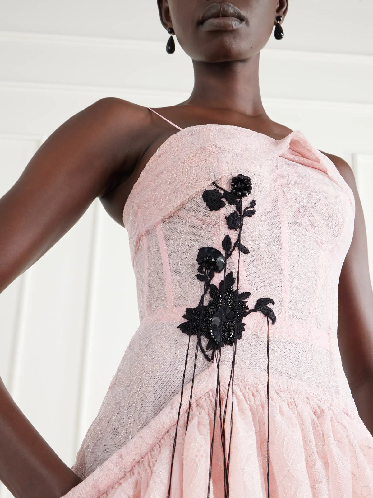 Erdem Embellished Gathered Lace Tulle Corset Gown