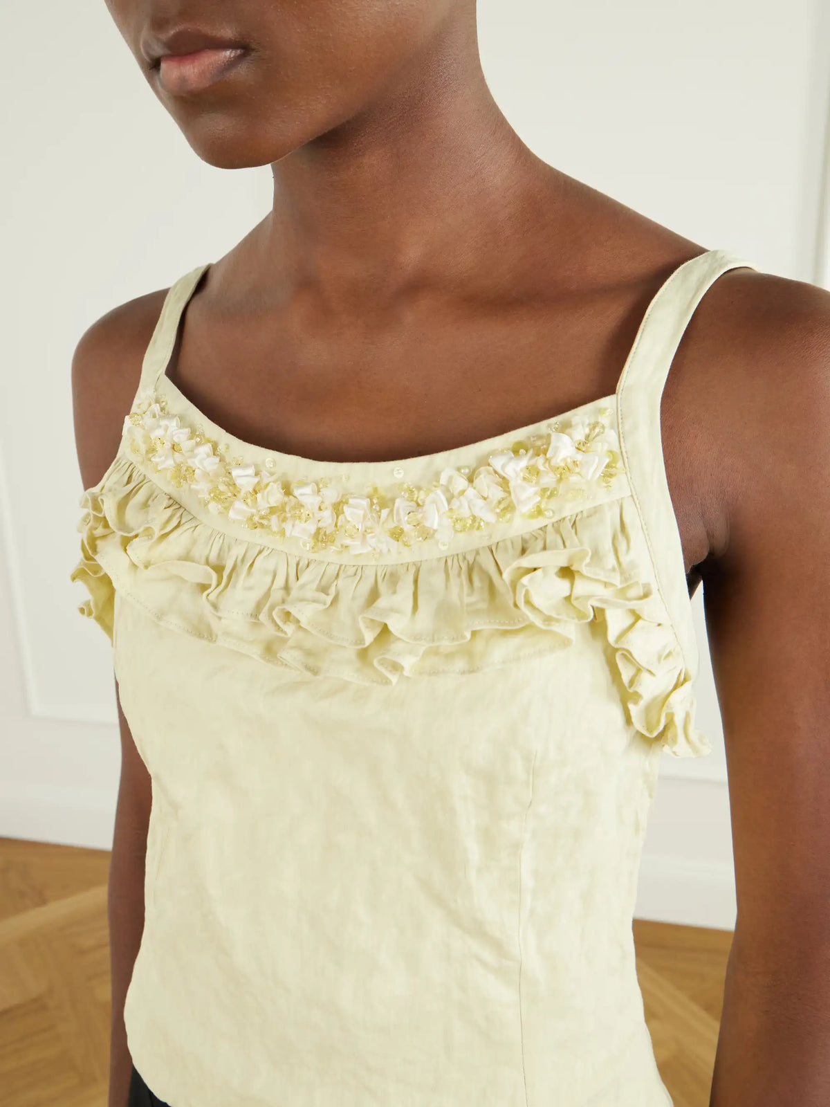 SHUSHU/TONG Cami Embellished Ruffled Cotton-blend Cami