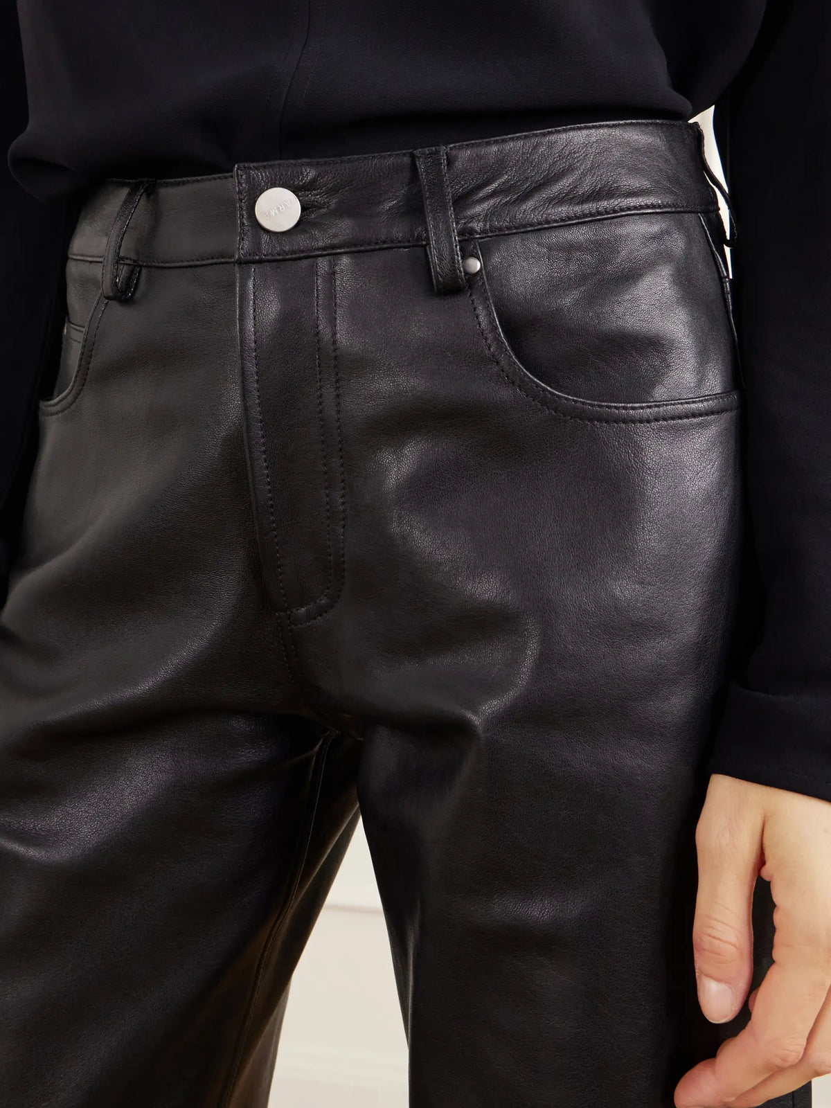 ARMA Jean Paneled Leather Straight-leg Pants