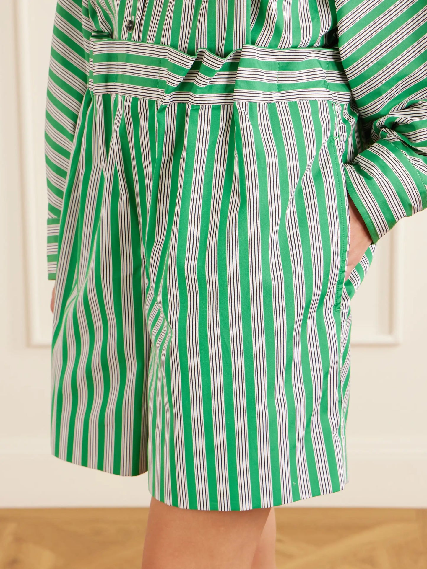 Striped Pleated Cotton-poplin Shorts