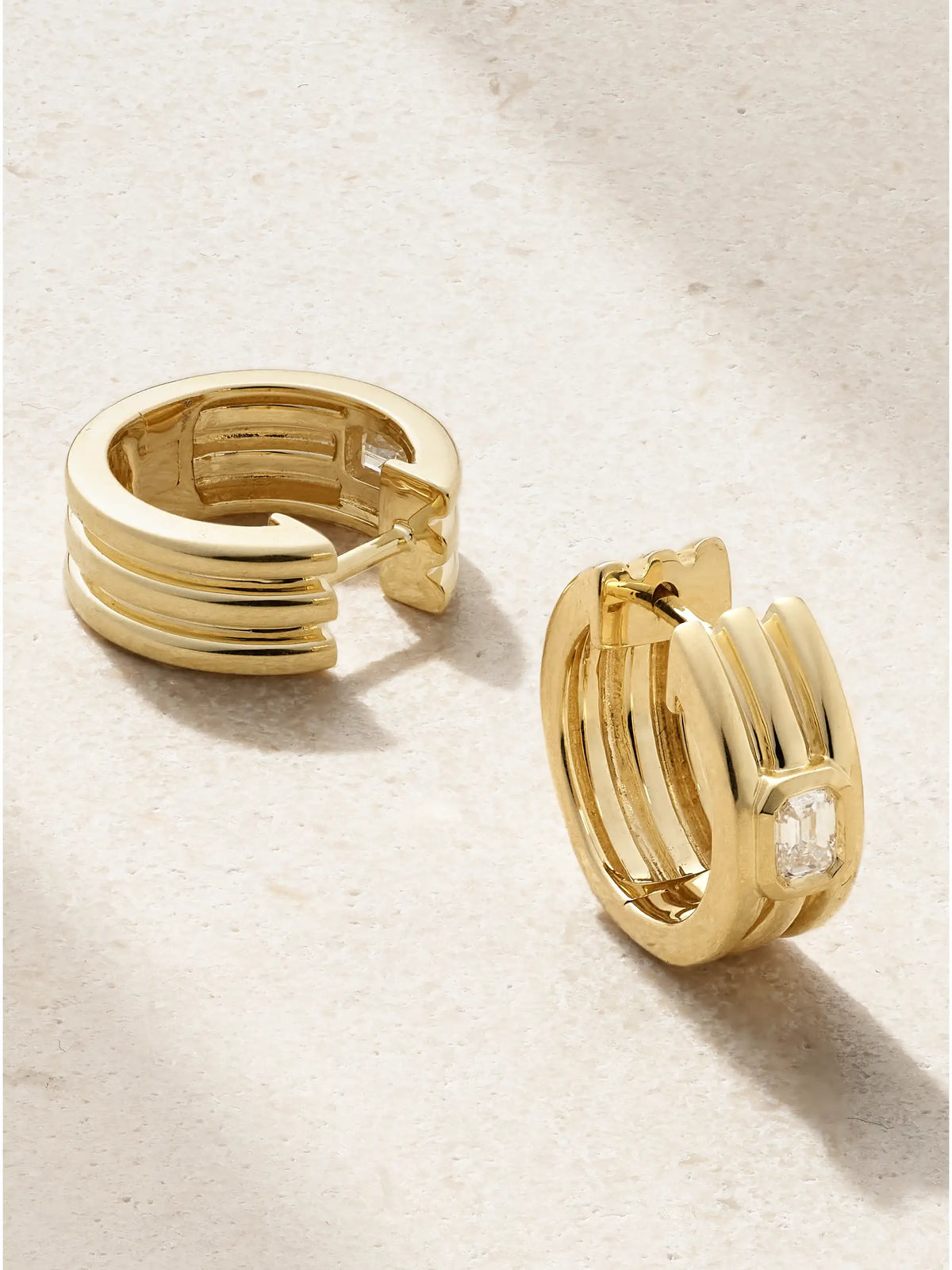 Trio Ridge 14-karat Gold Diamond Hoop Earrings