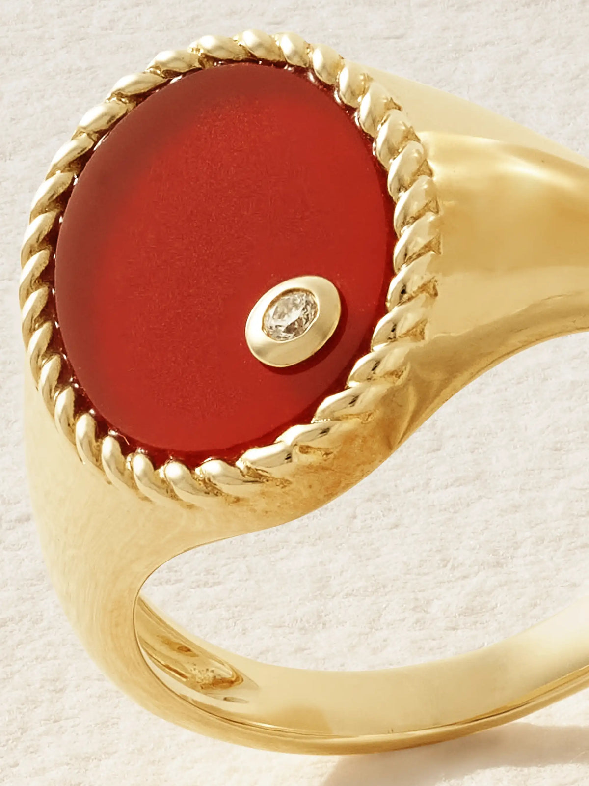 9-karat Gold, Agate And Diamond Signet Ring