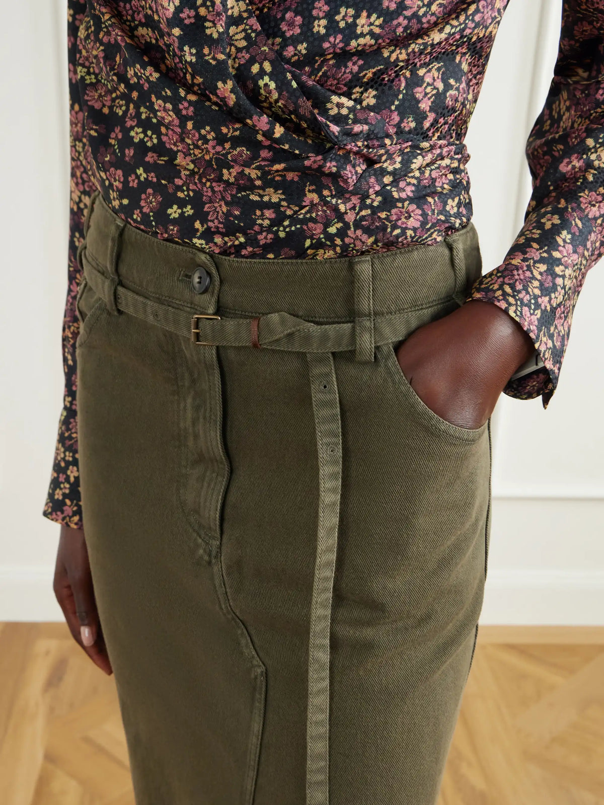 Dries Van Noten Belted Cotton-twill Midi Skirt