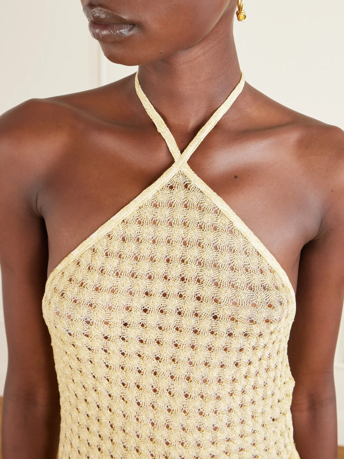 Missoni Mare Cropped Metallic Crochet-knit Halterneck Top