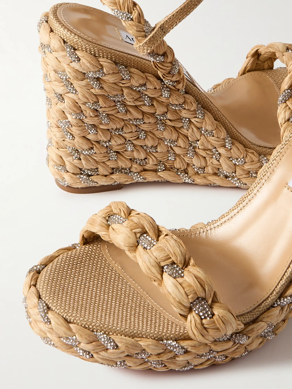 Costiera 120 Crystal-embellished Cord-trimmed Raffia Platorm Wedge Sandals