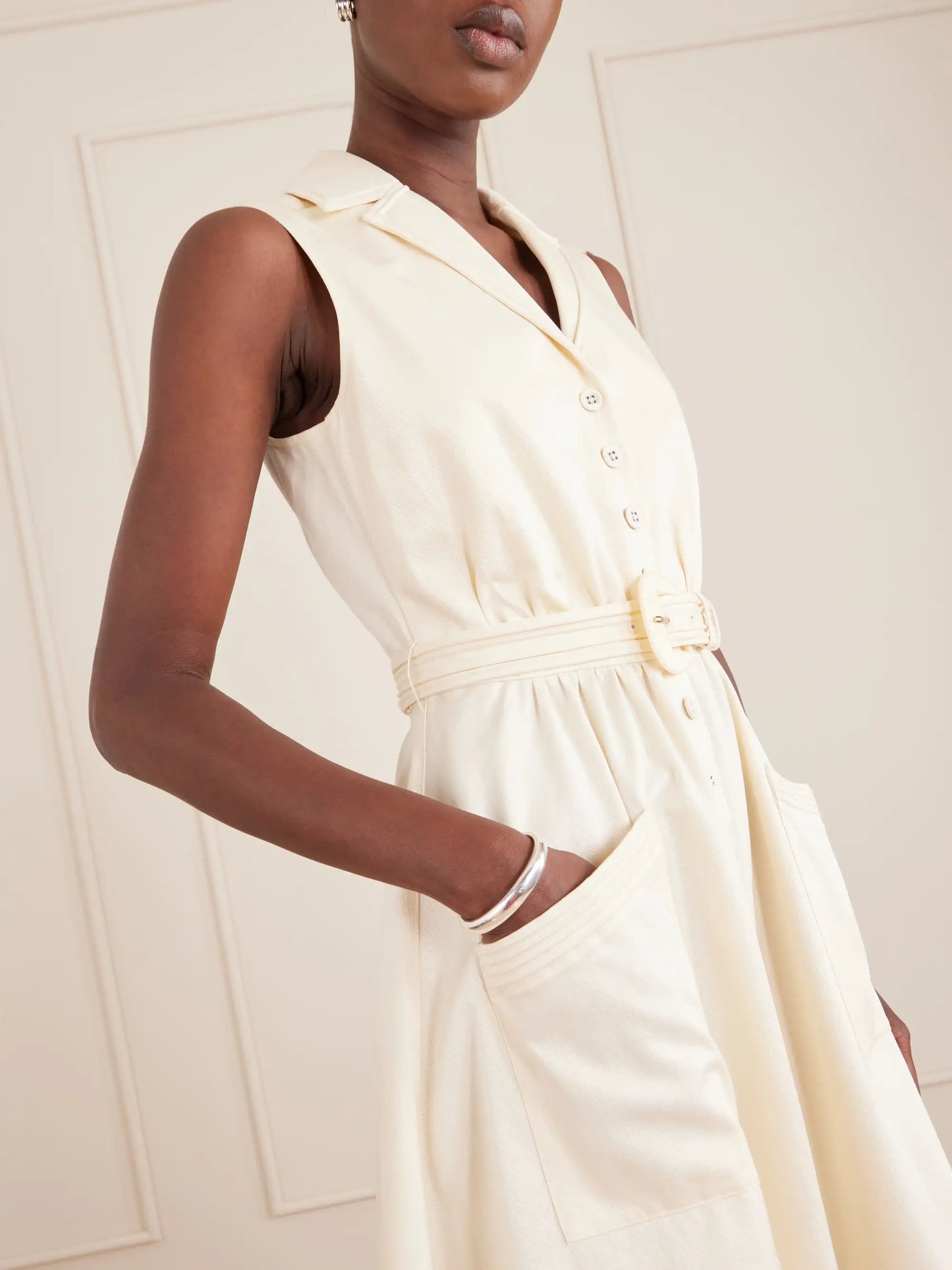 Kirat Belted Scalloped Embroidered Poplin Midi Dress