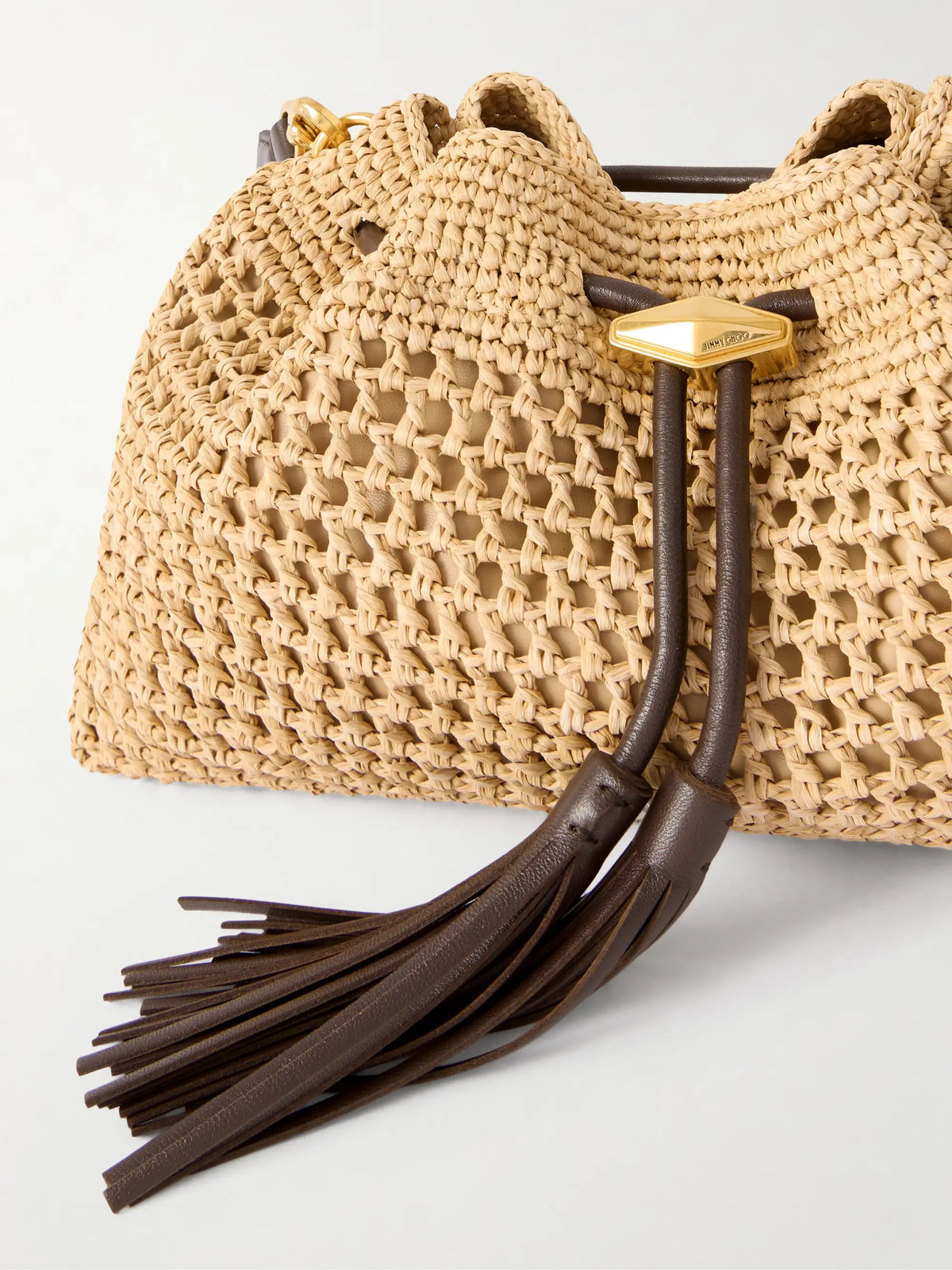 Cinch Medium Bead-embellished Fringed Raffia Shoulder Bag