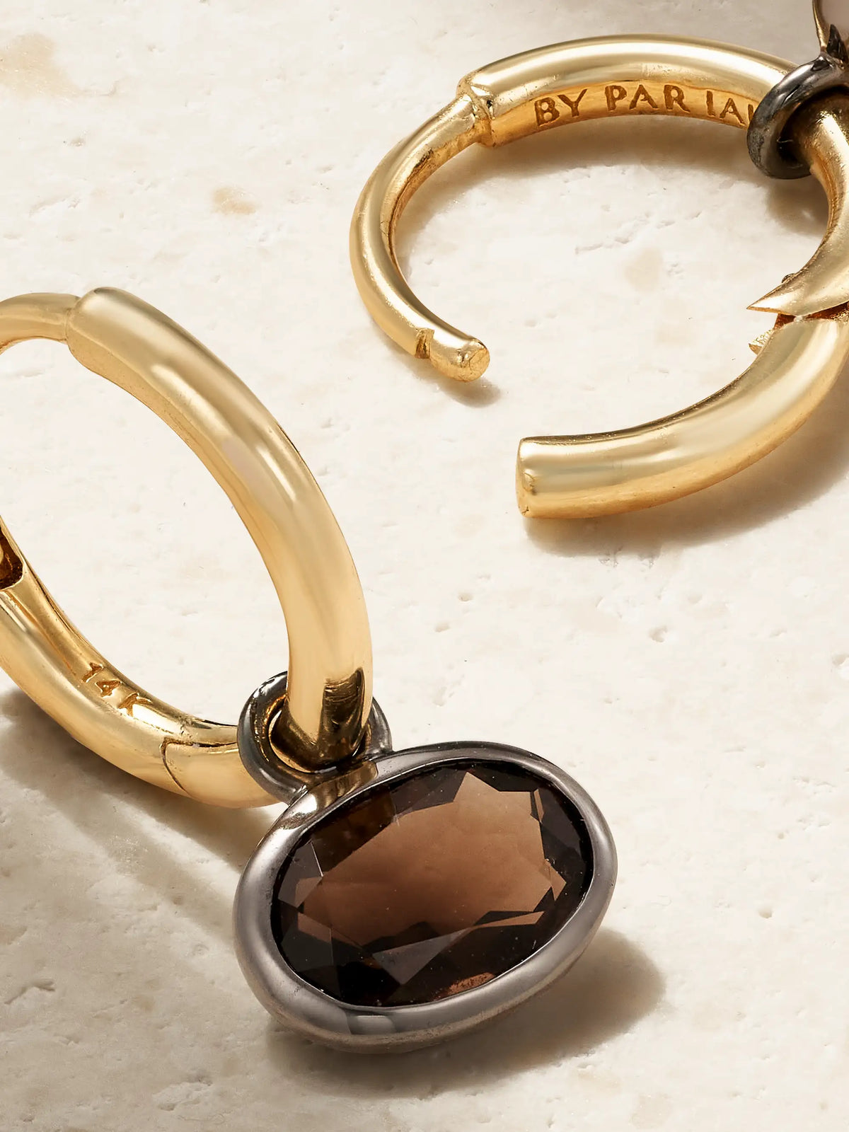 Orbit 14-karat Recycled Gold Smokey Quartz Hoop Earrings