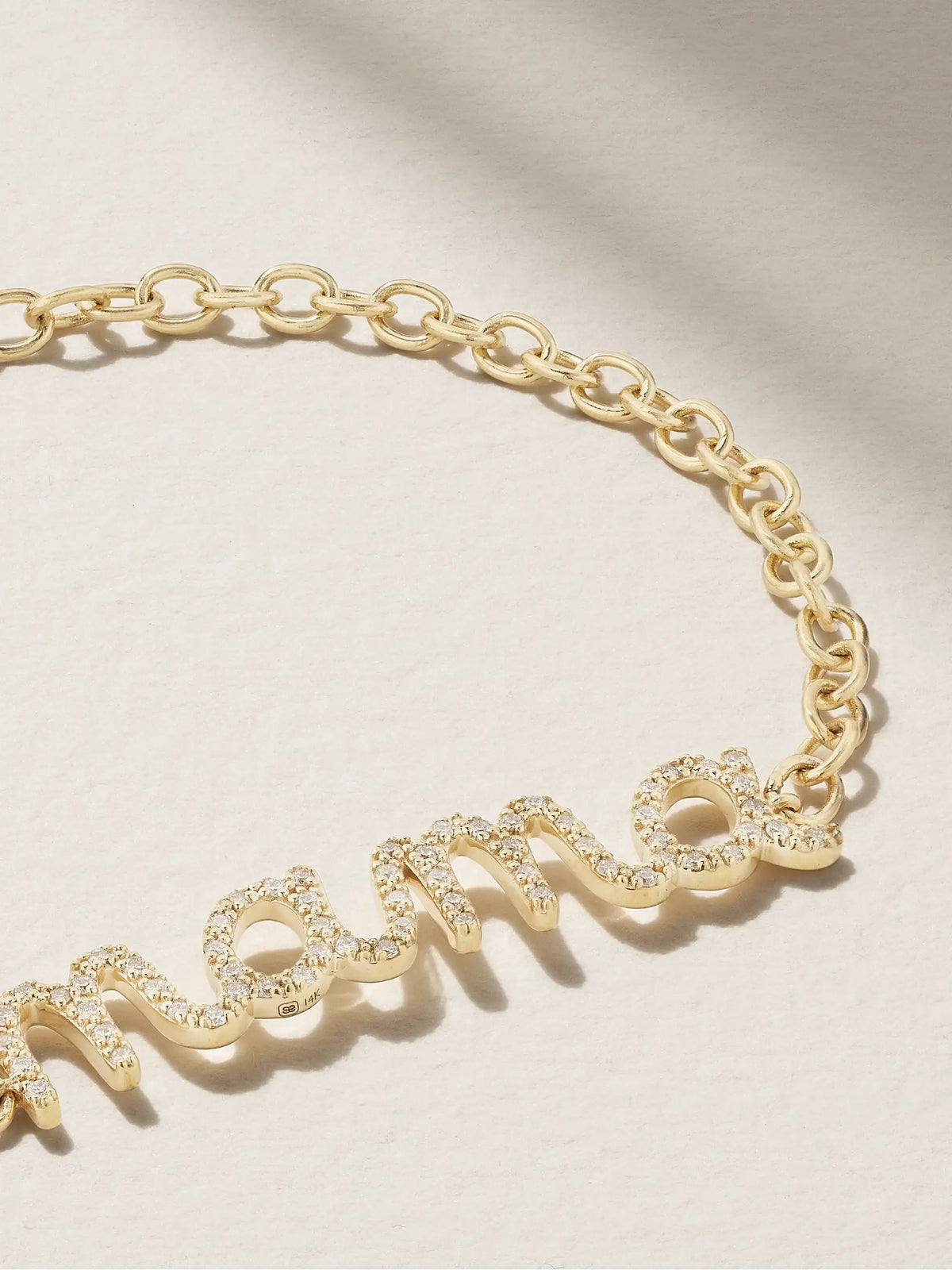 Large Mama Script 14-karat Gold Diamond Bracelet