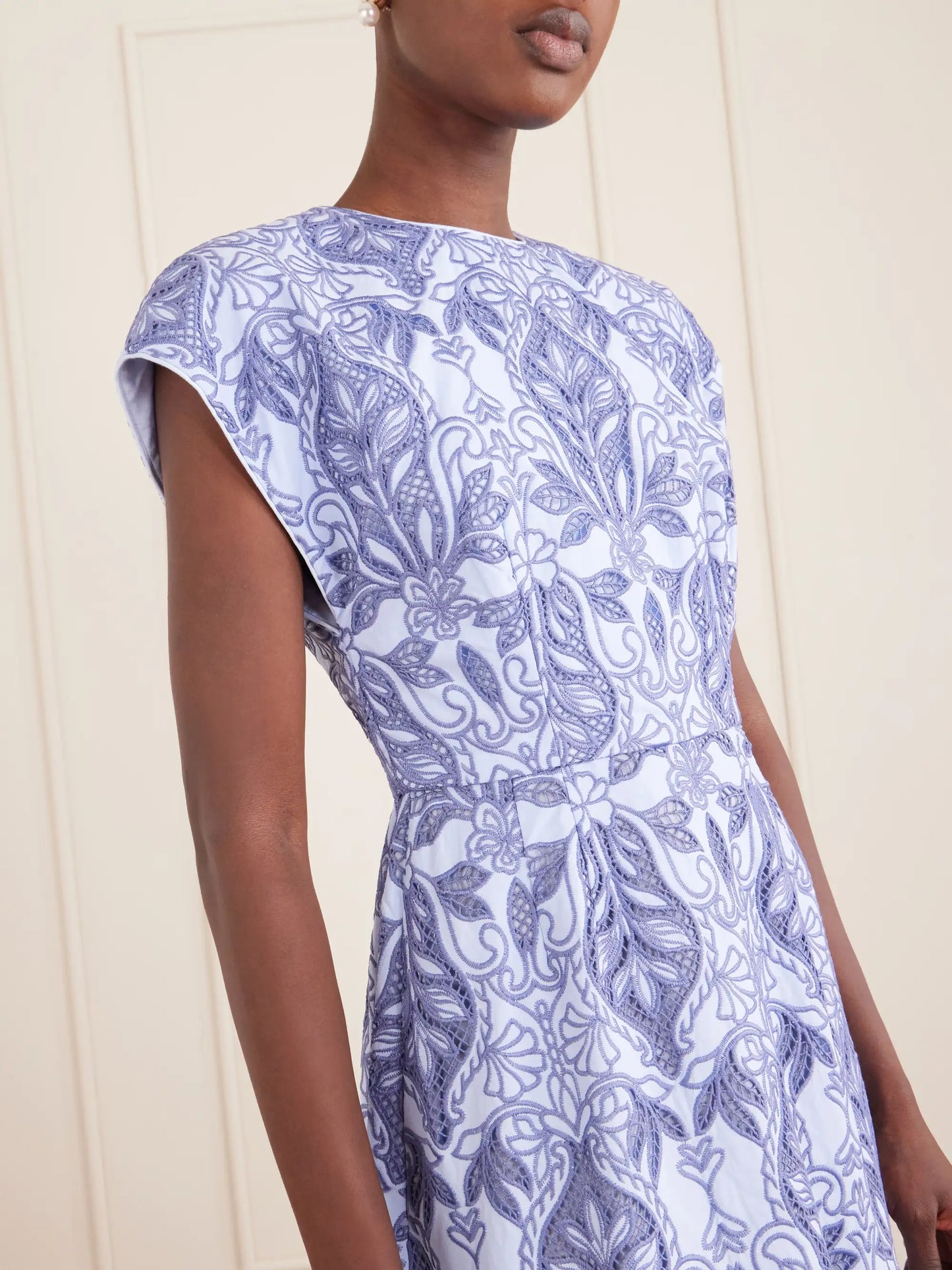 Blooming Lanterns Scalloped Embroidered Cotton Midi Dress