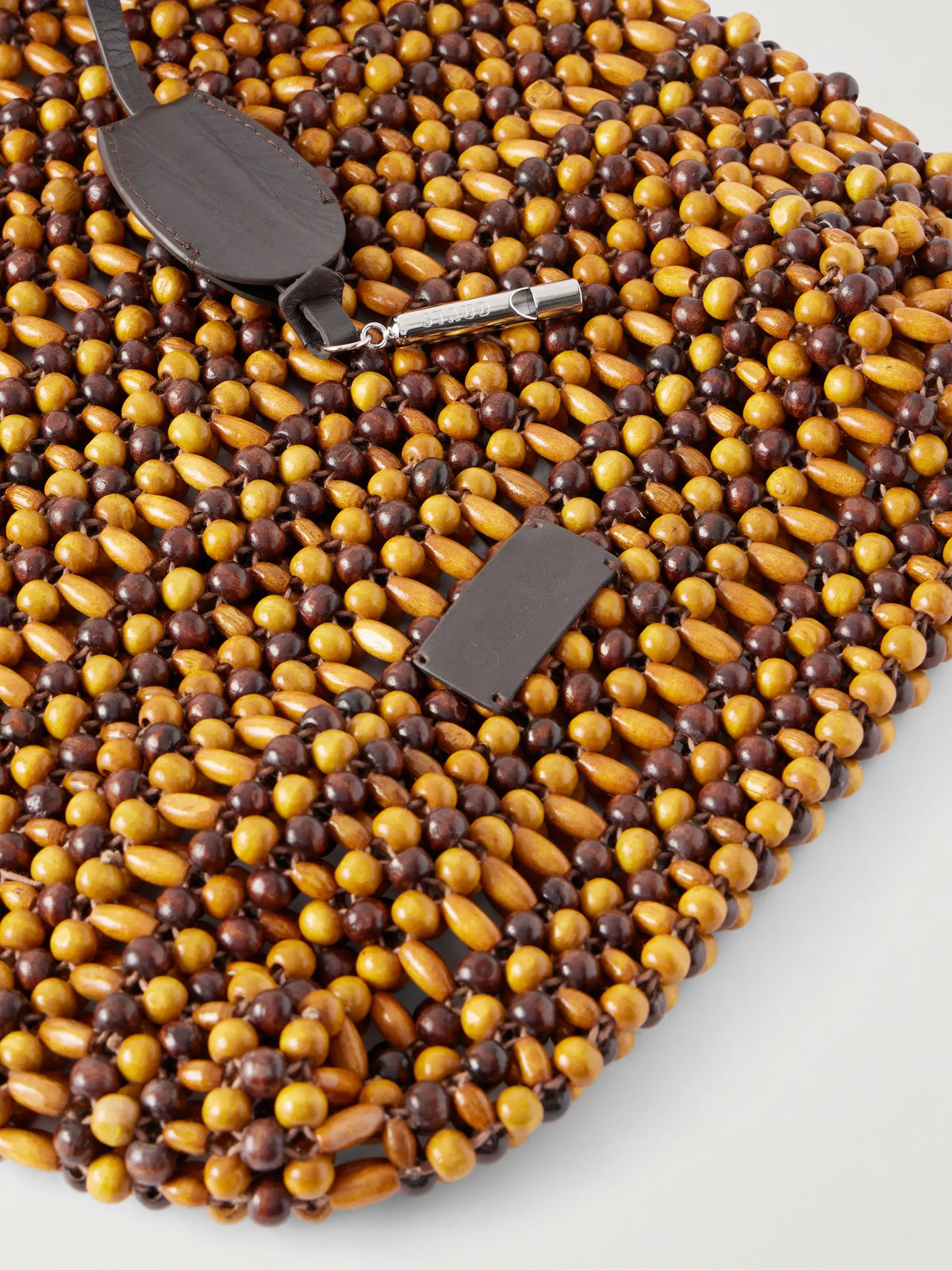 Drift Leather-trimmed Beaded Wood Shoulder Bag