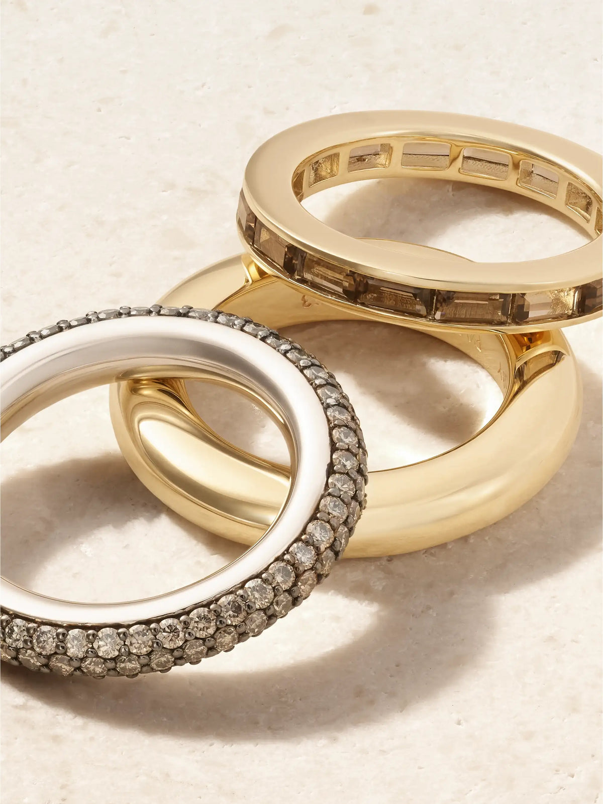 By Pariah Set Of Three 14-karat Recycled Gold, Champagne Diamond And Smoky Quartz Rings