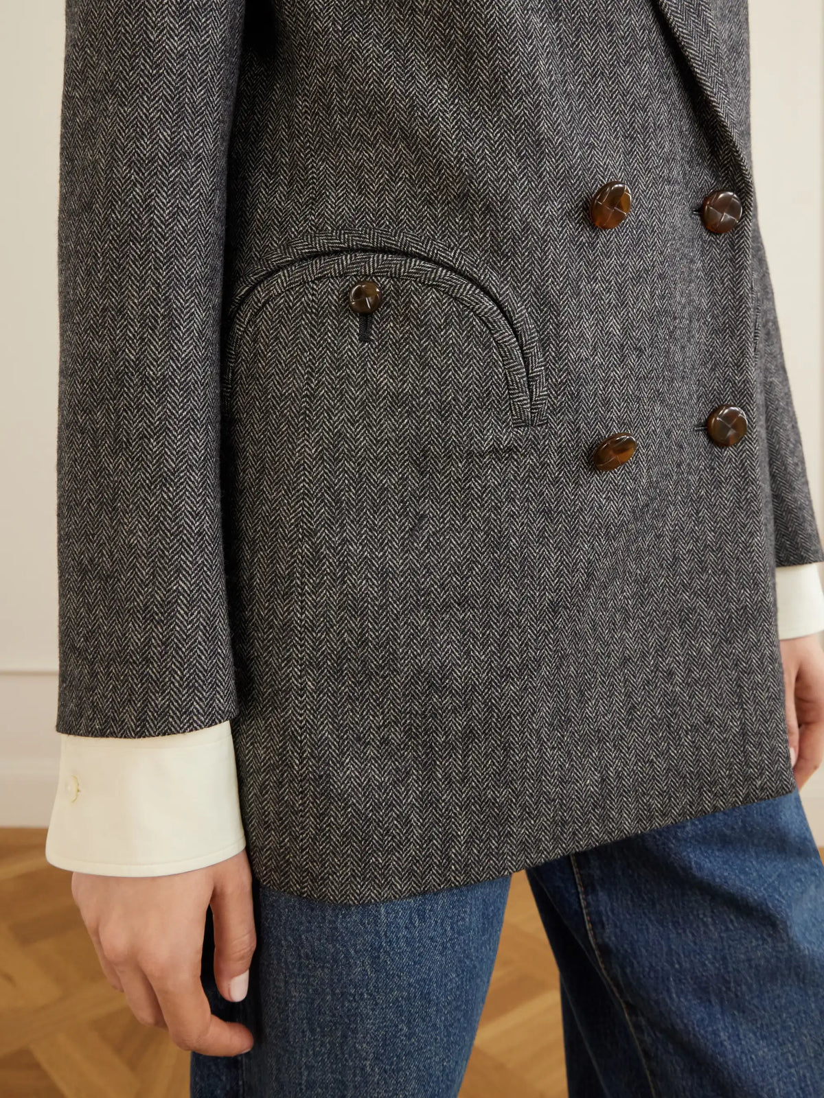 Everyday Double-breasted Herringbone Wool-blend Blazer