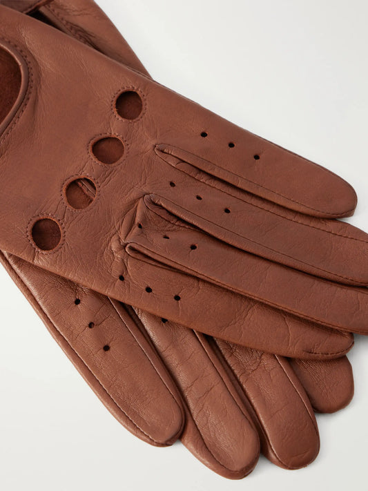 Agnelle Rose Perforated Leather Gloves