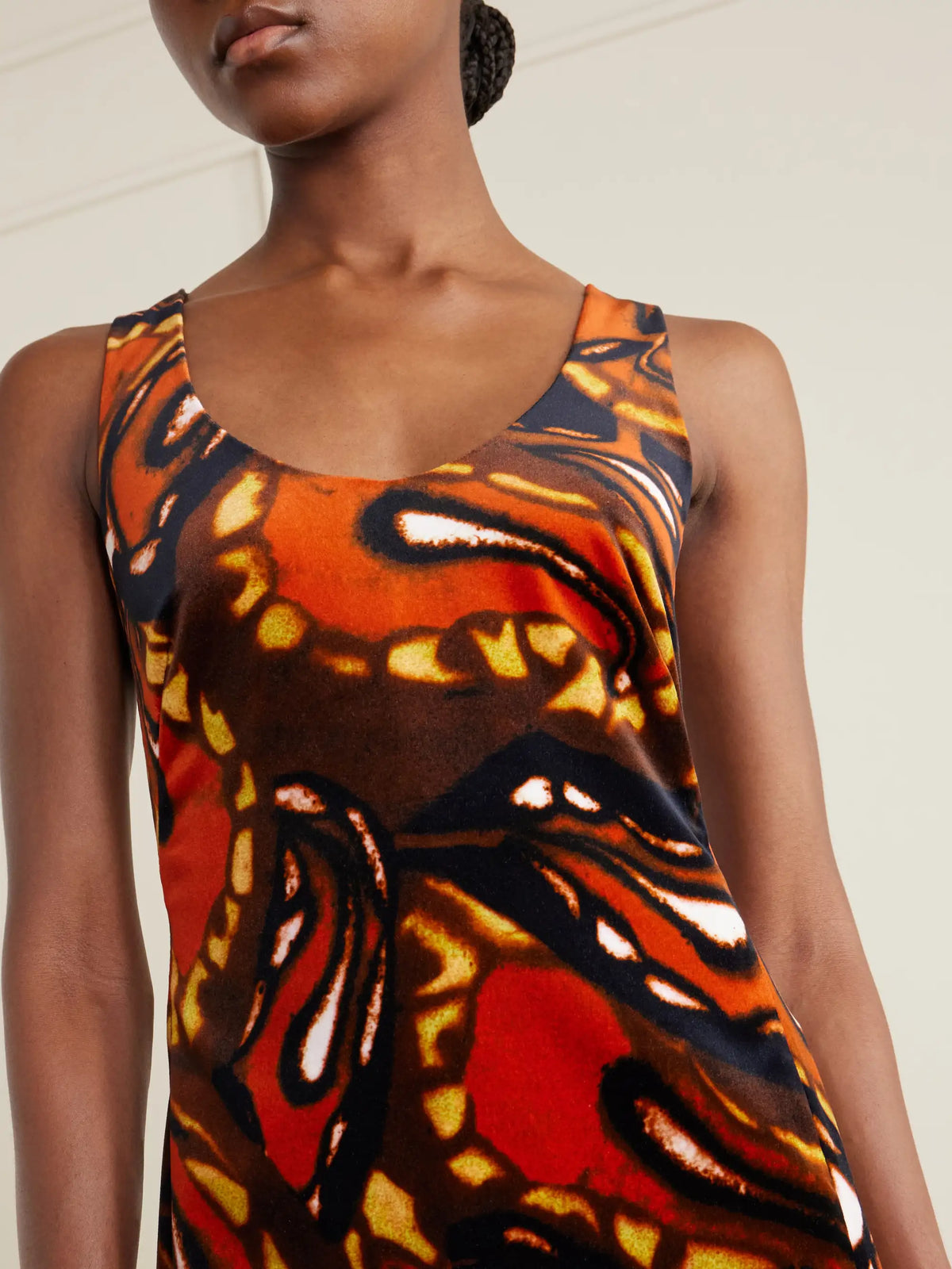Printed Cotton-blend Velvet Maxi Dress