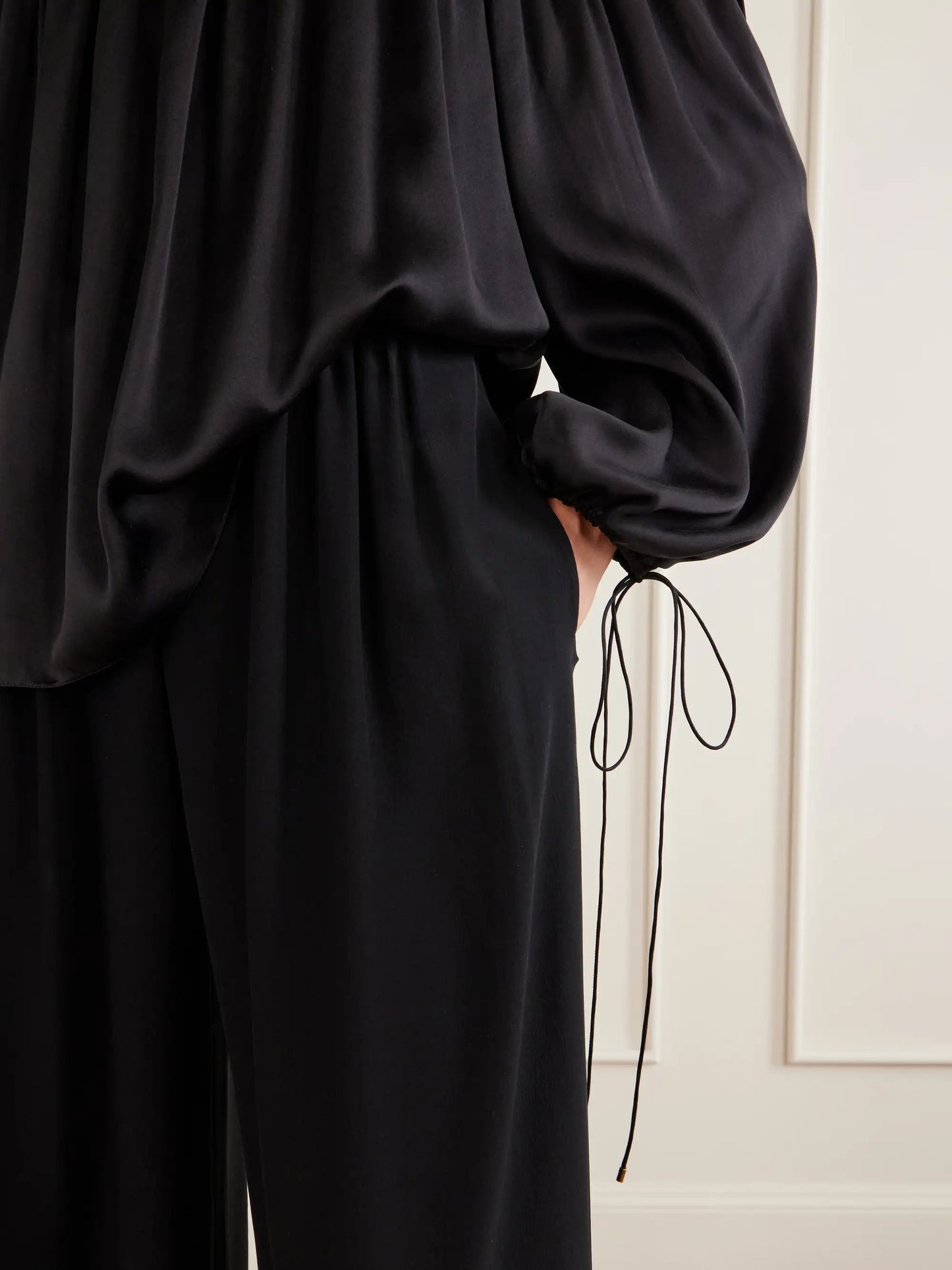 Ruffled Silk Crepe De Chine Wide-leg Pants