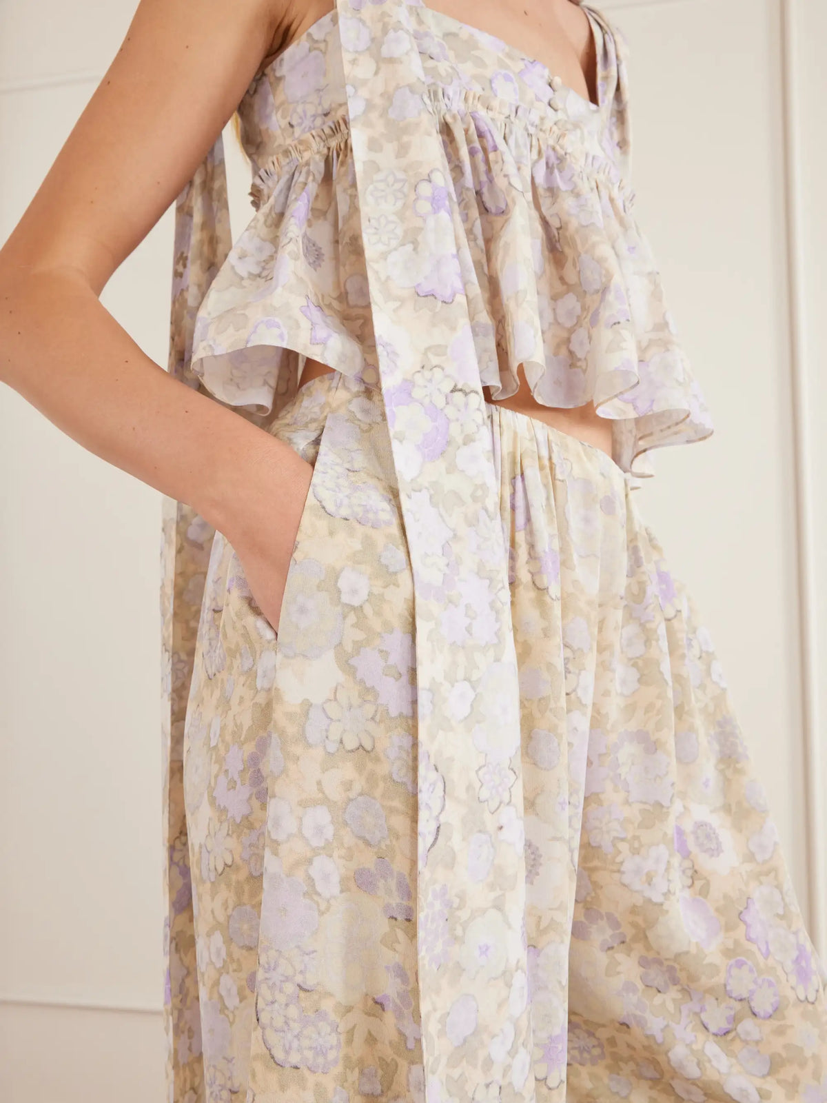 Ruffled Floral-print Silk-charmeuse Wide-leg Pants